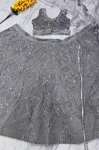 grey georgette heavy sequence work lehenga choli set