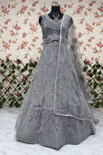 grey georgette heavy sequence work lehenga choli set
