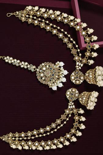 bahubali style antique gold mirror chain jhumka set