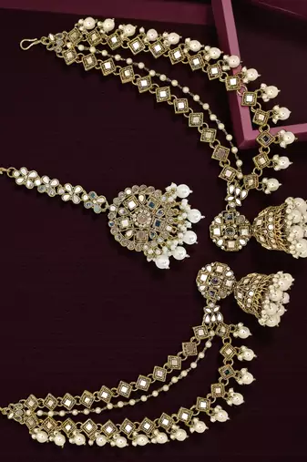 bahubali style antique gold mirror chain jhumka set