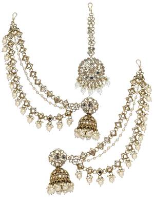 bahubali style antique gold mirror chain jhumka set 2