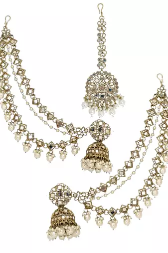 bahubali style antique gold mirror chain jhumka set
