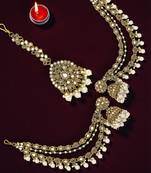 Antique gold plated mirror bahubali jhumka earring set