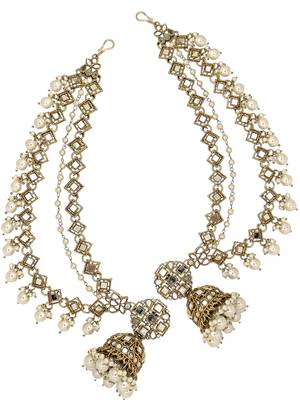 bahubali style antique gold mirror chain jhumka set 3
