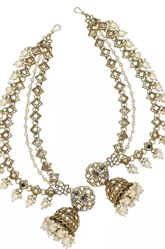 bahubali style antique gold mirror chain jhumka set