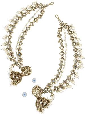 bahubali style antique gold mirror chain jhumka set 5