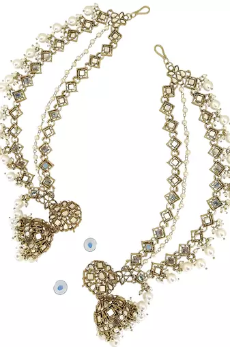 bahubali style antique gold mirror chain jhumka set