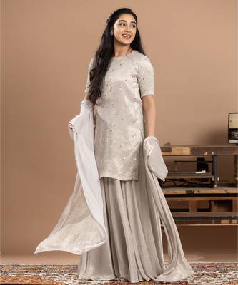 grey embroidered organza sharara set 1