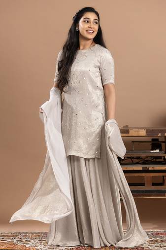 Grey embroidered organza sharara set