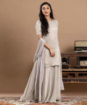 grey embroidered organza sharara set 2