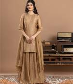 Gold embroidered organza sharara set