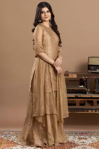 gold tone organza embroidered sharara set