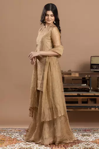 gold tone organza embroidered sharara set