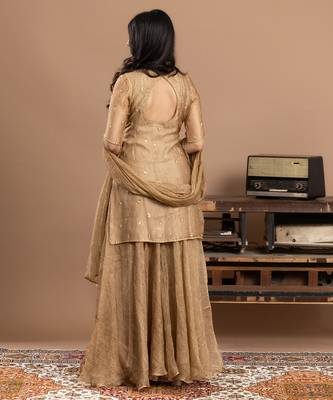 gold tone organza embroidered sharara set 4