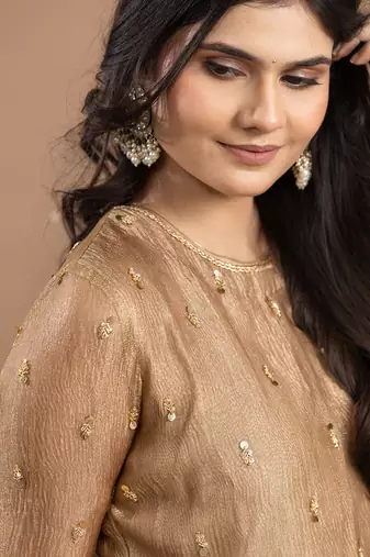 gold tone organza embroidered sharara set