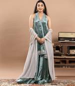 Blue embroidered tissue sharara set