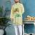 men's light yellow cambric cotton printed kurta