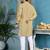 men   s beige cambric cotton floral printed kurta
