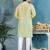 men's light yellow cambric cotton printed kurta