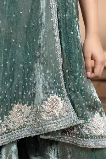 blue tissue sharara set with elegant embroidery