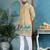 men   s beige cambric cotton floral printed kurta
