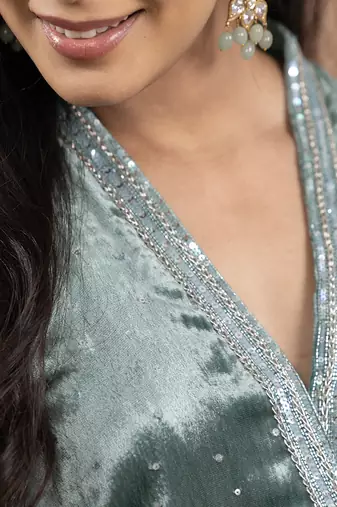 blue tissue sharara set with elegant embroidery