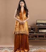 Yellow embroidered tissue sharara set