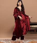Maroon embroidered velvet anarkali set