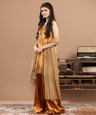tissue yellow embroidered sharara set 2