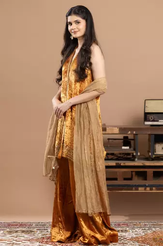 tissue yellow embroidered sharara set