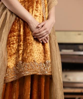 tissue yellow embroidered sharara set 3
