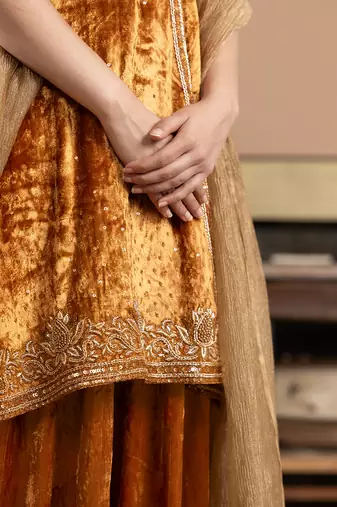 tissue yellow embroidered sharara set