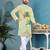 men's light yellow cambric cotton printed kurta