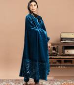 Blue embroidered velvet anarkali set