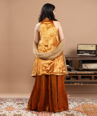tissue yellow embroidered sharara set 5