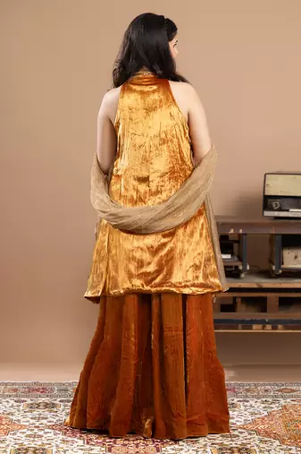 tissue yellow embroidered sharara set