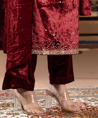 velvet maroon embroidered anarkali suit with dupatta 5