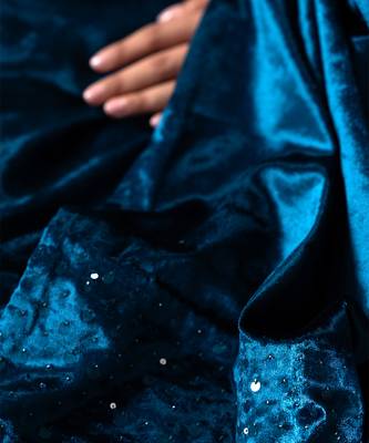 velvet blue embroidered anarkali suit with dupatta 4