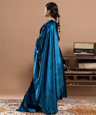 velvet blue embroidered anarkali suit with dupatta 5