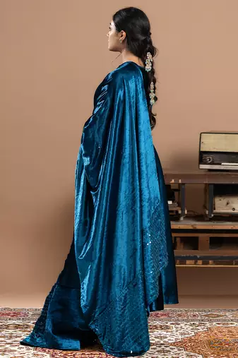 velvet blue embroidered anarkali suit with dupatta