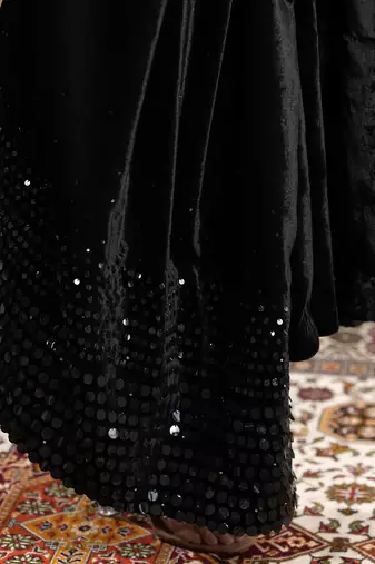 velvet black embroidered anarkali suit with dupatta