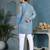 men's light blue cotton flex floral printed kurta