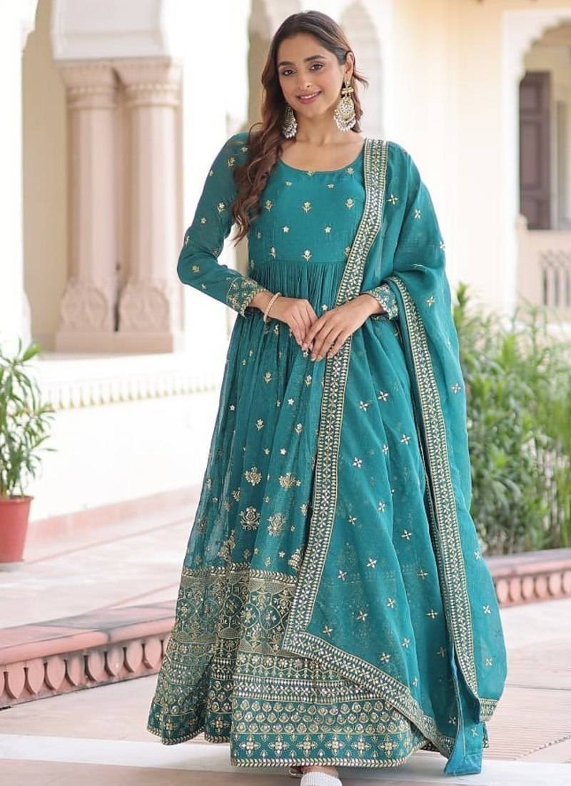 Crunchy Sequins Embroidered Gown & Dupatta  