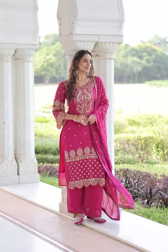 Pink Embroidered Blooming Kurta Set