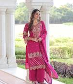 Pink Embroidered Blooming Kurta Set