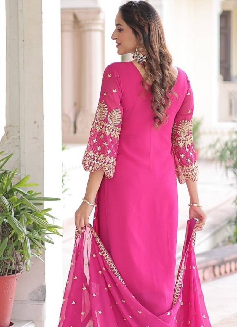 Pink Embroidered Blooming Kurta Set