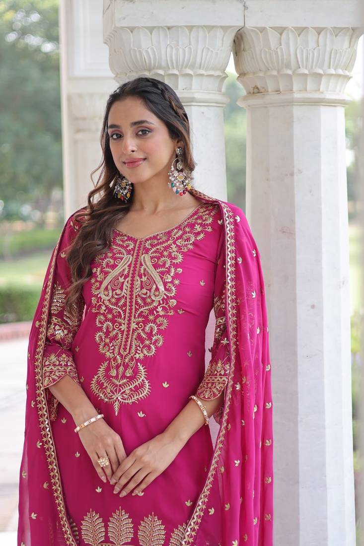 Pink Embroidered Blooming Kurta Set
