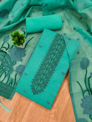 sea green cotton jamdani dress material set 3
