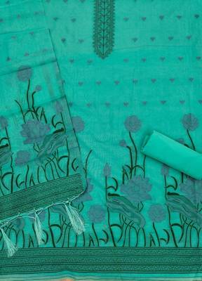sea green cotton jamdani dress material set 4