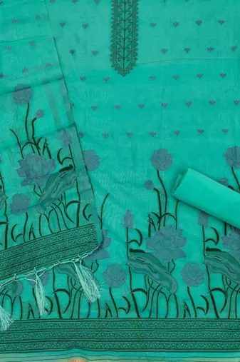 sea green cotton jamdani dress material set